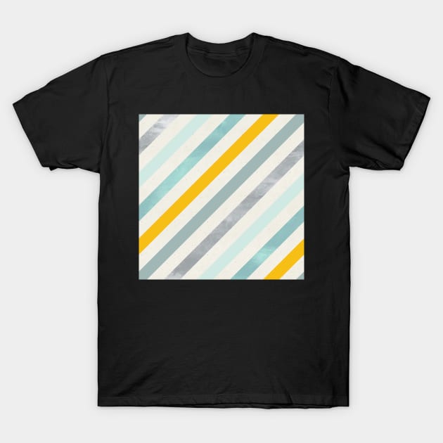 Diagonal Stripes in Blue Silver and Gold T-Shirt by greenoriginals